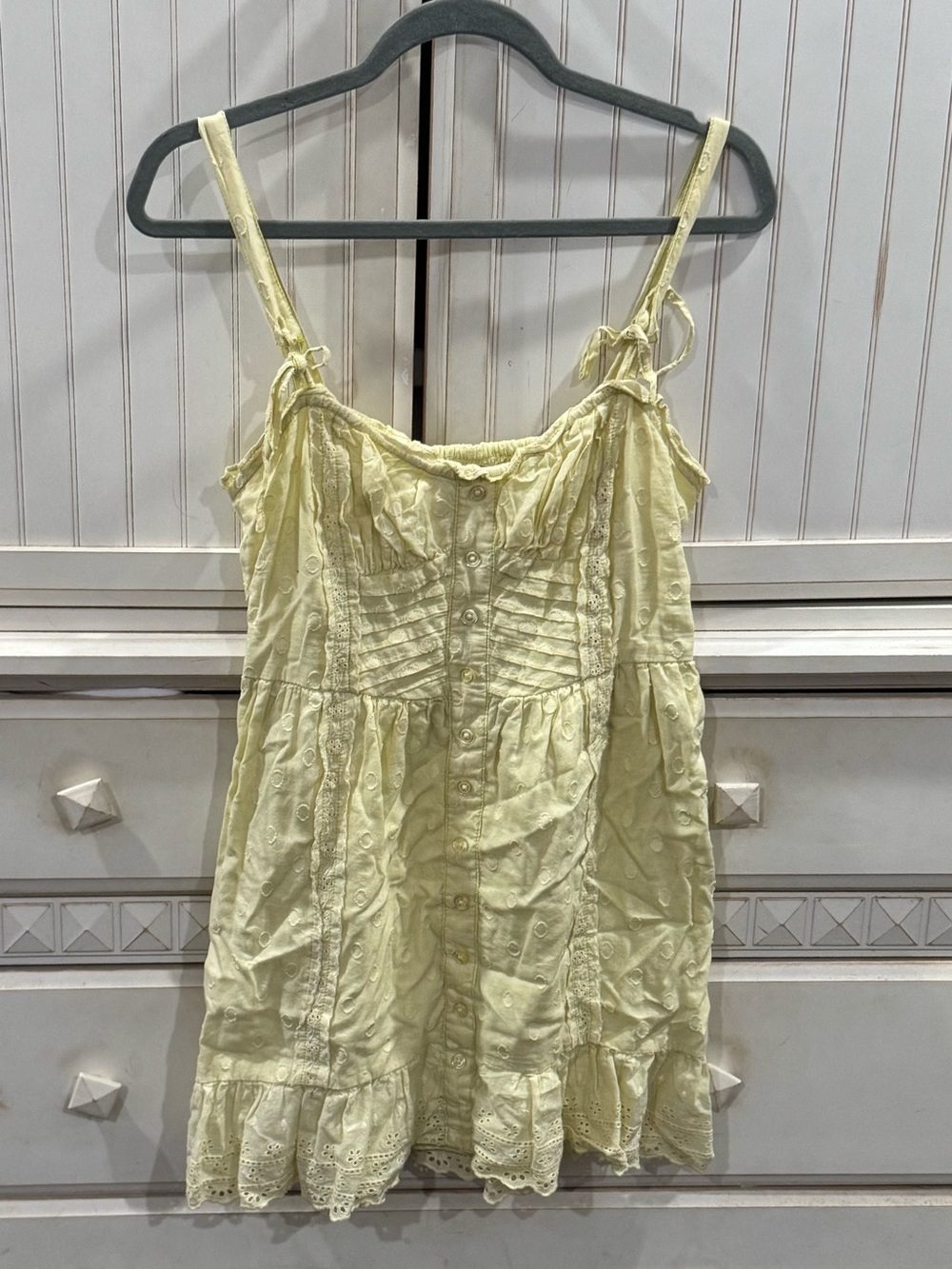Urban Outfitters Soft Yellow Eyelet Button-Front Sundress